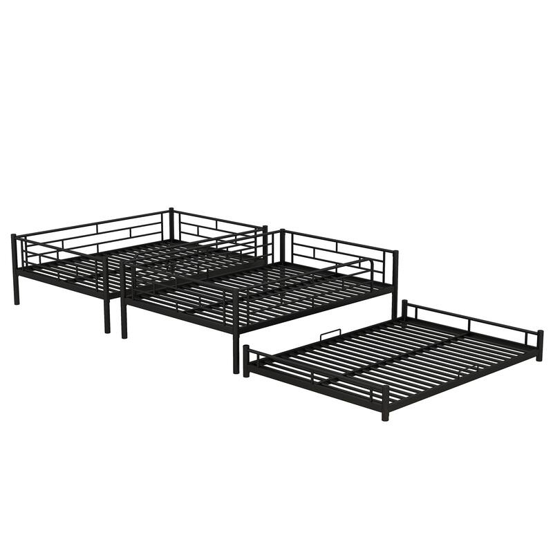 Triple Bunk Bed Metal Structure Bedframe Sturdy Steel Slat Support Easy Assembly for Dorm Multi-Child Families