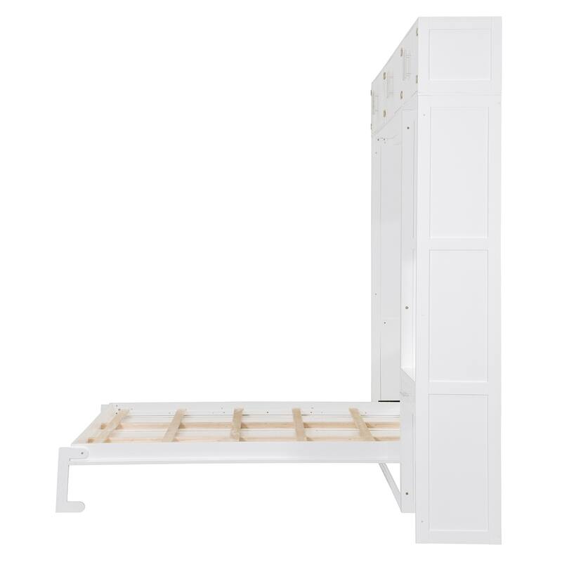 Wall Murphy Bed with Desk, Top Cabinet and Storage Shelves
