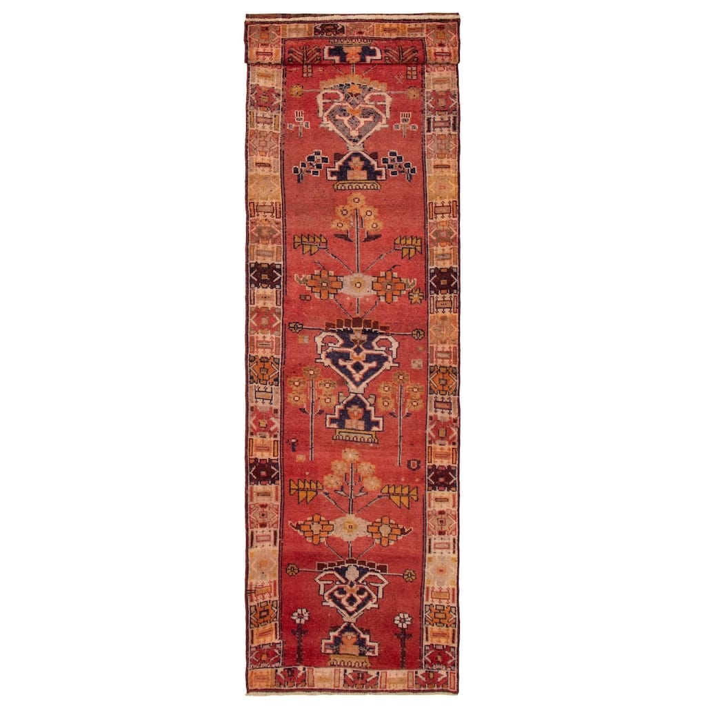ECARPETGALLERY Hand-knotted Melis Vintage Red Wool Rug - 3'8 x 13'3