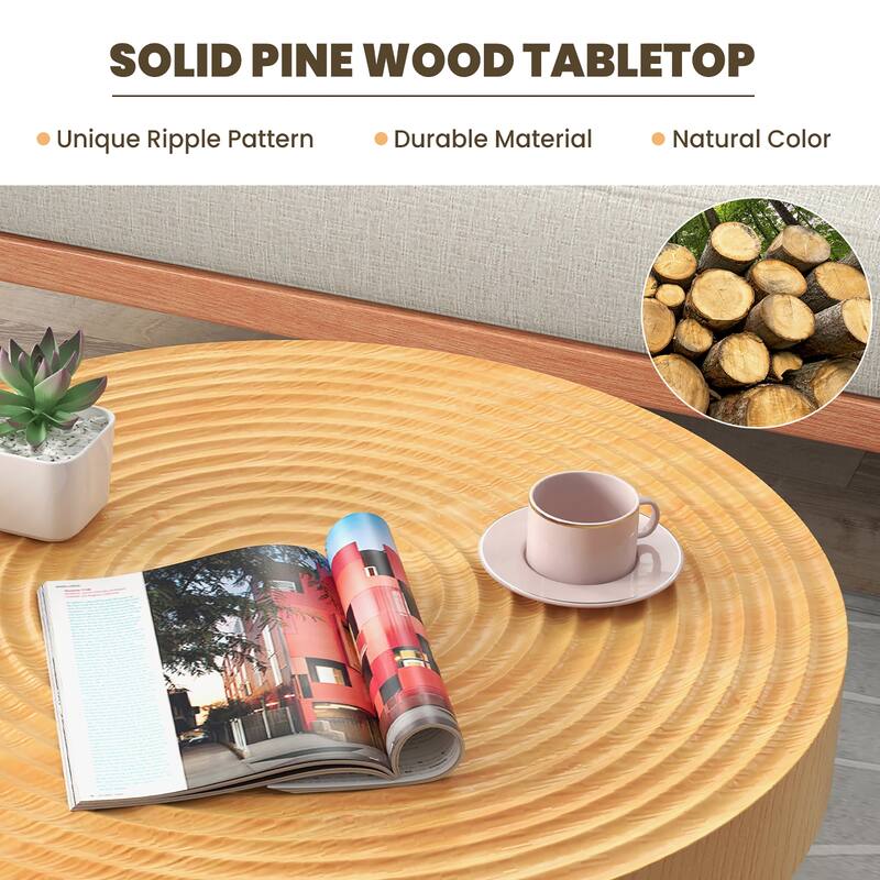 Costway Round Coffee Table Set of 2 End Table Natural Finish for - See Details