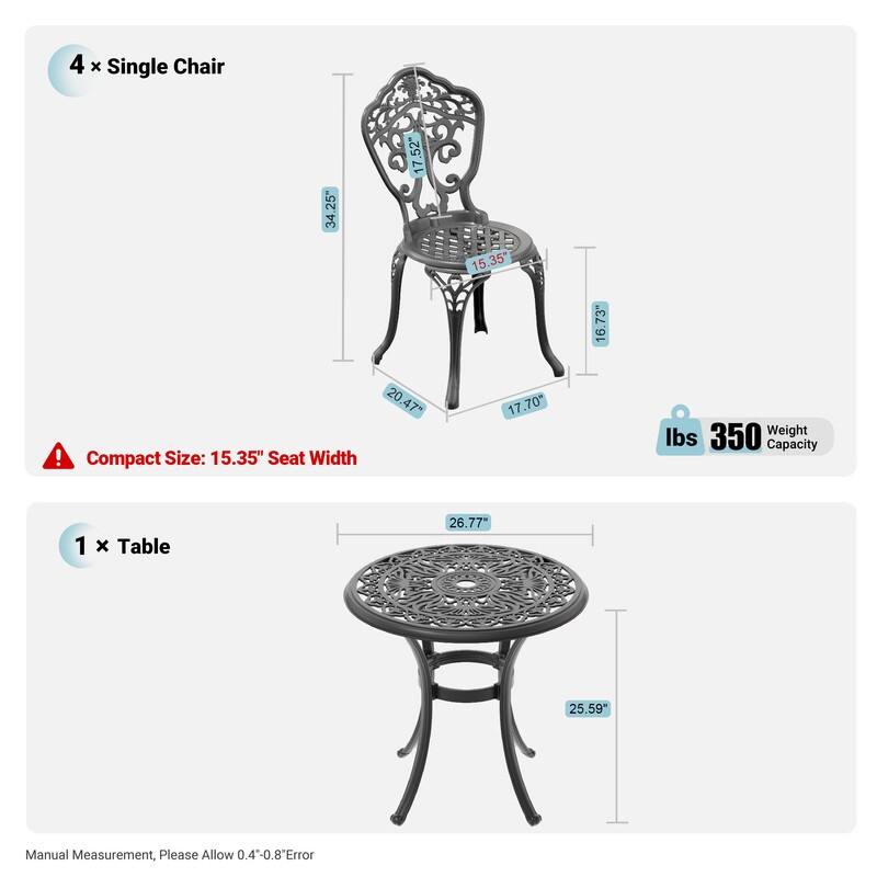 Traditions 5-Piece Patio Outdoor Dining Set with 4 Dining Chairs and 26.77 in.Round Table, Rust Free