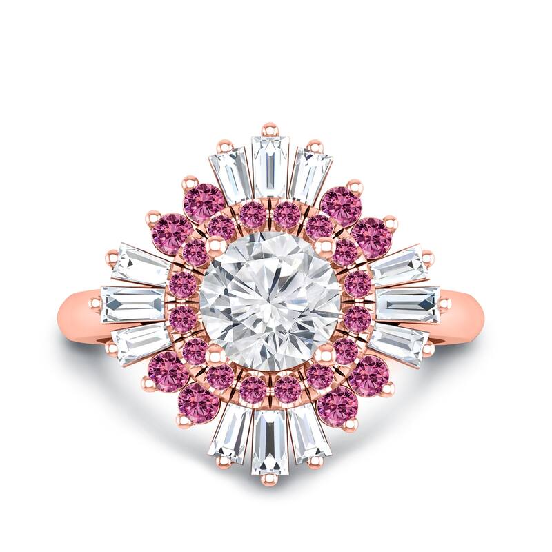 Auriya 14k Gold 1 1/5ctw Ballerina Diamond and Pink Sapphire Engagement Ring Certified (G-H, VS1-VS2) - Rose - 4.5