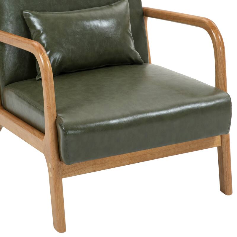2 Set Mid-Century Modern Faux Leather Accent Chairs with Cushion