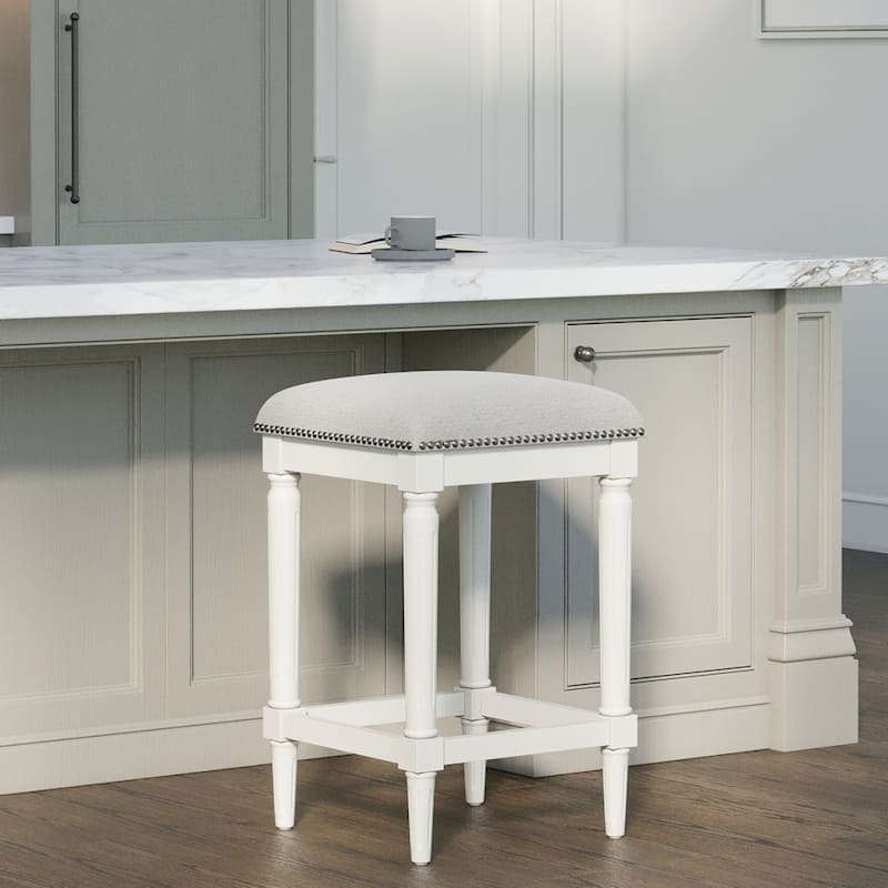 Manchester Solid Wood Square Upholstered Seat Bar Stool - Farmhouse White/Gray Seat - Counter Height