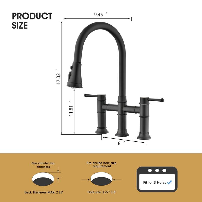 Dornberg 2-handle Bridge Kitchen Faucet With Pull-out Sprayer