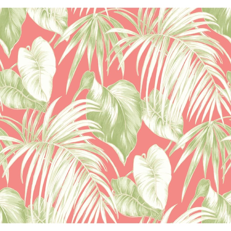 Seabrook Designs Dominica Tropical Leaf Unpasted Wallpaper - 27 in. W x 27 ft. L - Pink and Green
