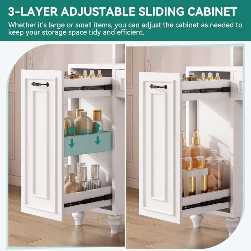 Moasis Modern 5-Drawer Makeup Vanity Table With Exquisite Carved and Built-in Charging Station