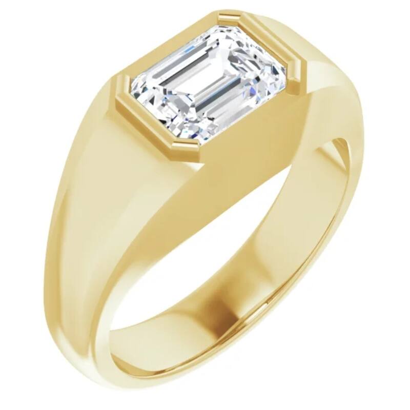 1 3/8Ct Emerald Cut Solitaire Men's Bezel Ring in Gold Lab Grown