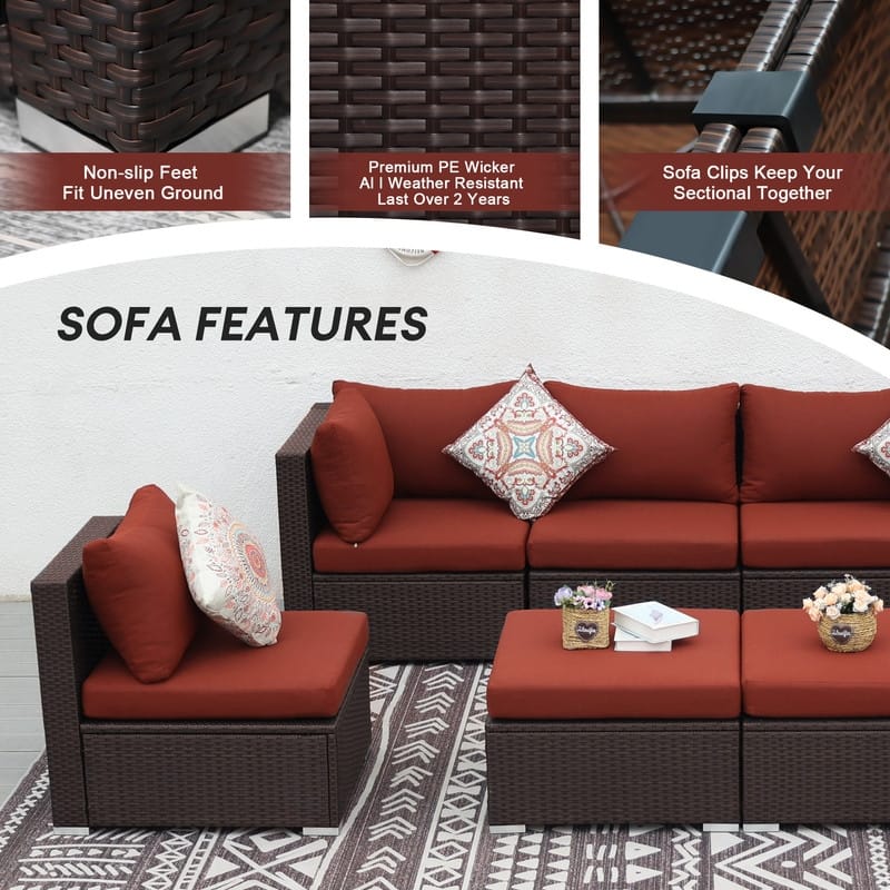 FINCATI Outdoor High-back Wicker Patio Sectional Set, 500 lbs Luxury Oversized Conversation Set, Spacious Couch Set