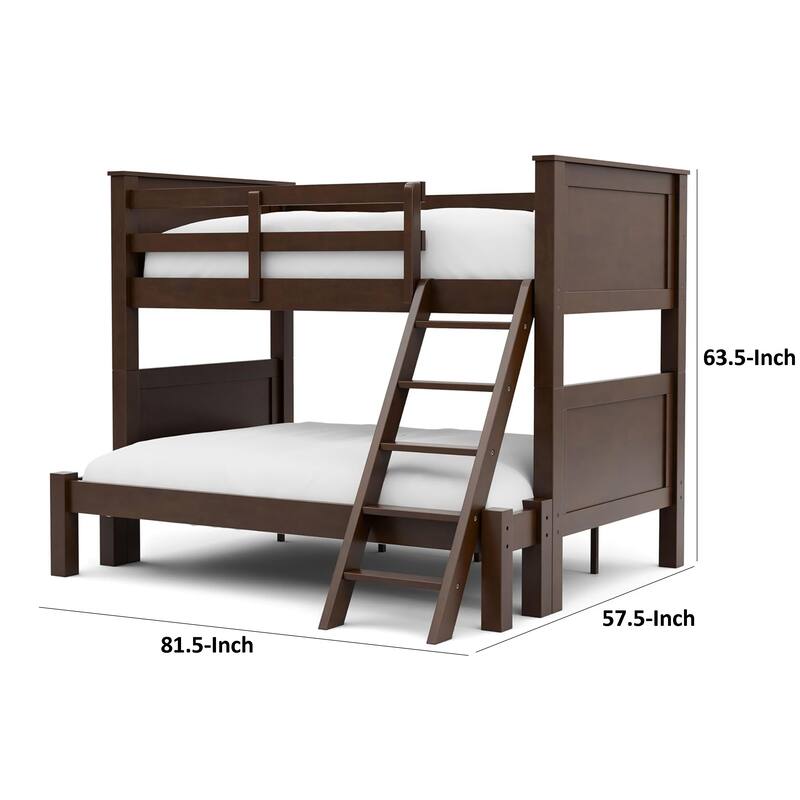 Zedy Twin over Full Bunk Bed with Ladder and Guardrails, Walnut Brown