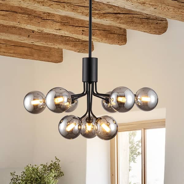 9-Light Modern Bubble Chandelier Black Sputnik Chandelier for Dining ...
