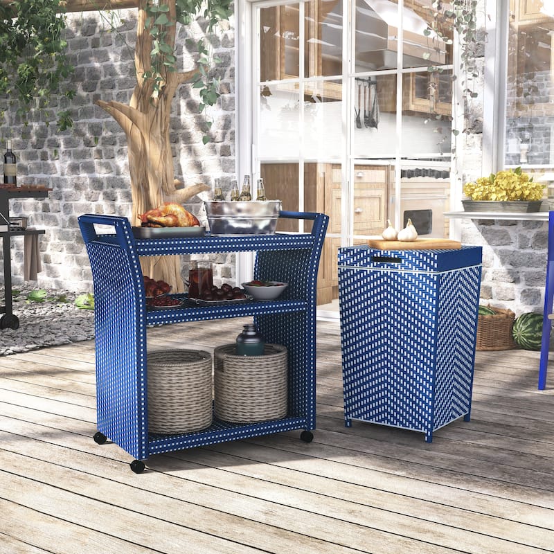 Courtnie French Aluminum Outdoor Serving Cart with Trash Can by Furniture of America