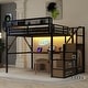 preview thumbnail 12 of 15, Full Size Metal Loft Bed with Desk and Charging Station, Stairs & Light for Kids Teens, Black