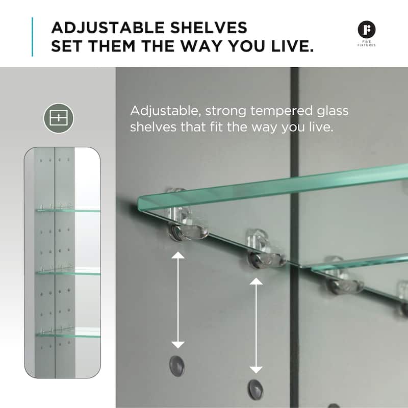 Bathroom Medicine Cabinet, Aluminum, Recessed/Surface Mount, Right/Left Hinged, Mirrored Interior