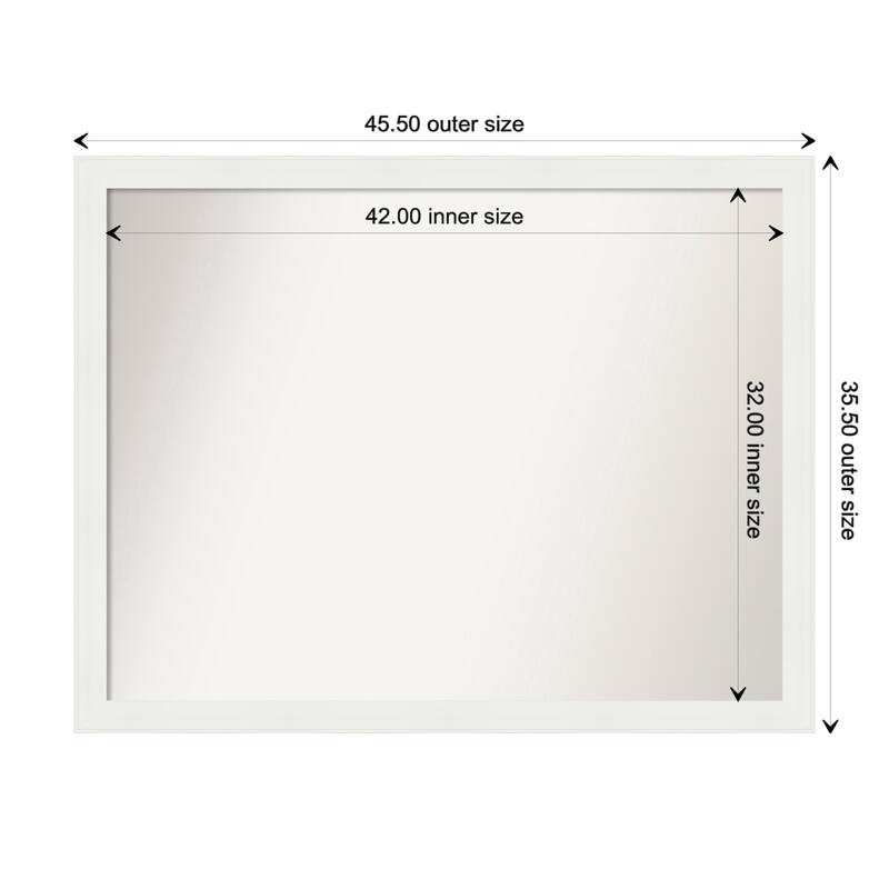 Vanity White Narrow Framed Non-Beveled Custom Wall Mirror, Bathroom Vanity Mirror - Outer Size: 45.5 x 35.5