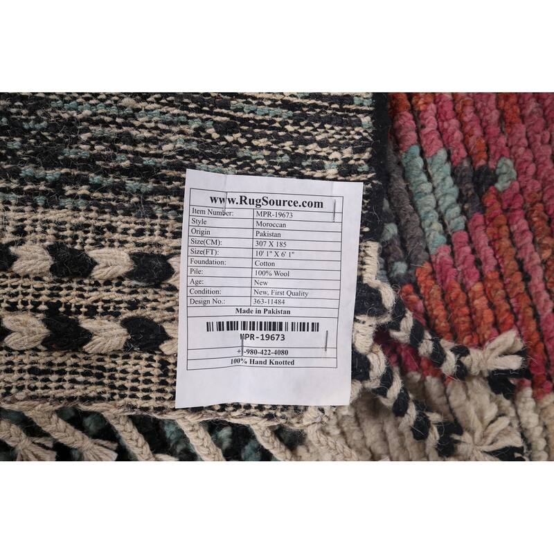 Abstract Moroccan Oriental Area Rug Hand-Knotted Wool Carpet - 6'1"x 10'1"