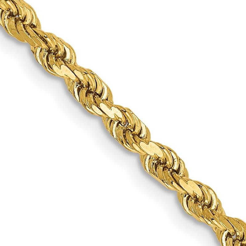 Curata 14k Yellow Gold 2.75mm Diamond-Cut Rope Chain Anklet Bracelet - 9 Inch - Lobster Claw