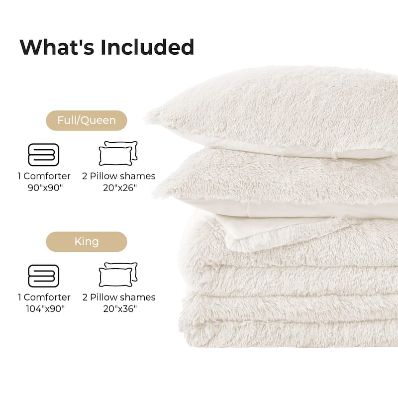 Fluffy Shaggy Reversible Faux Fur Comforter Set, Fuzzy Plush Bedding Set