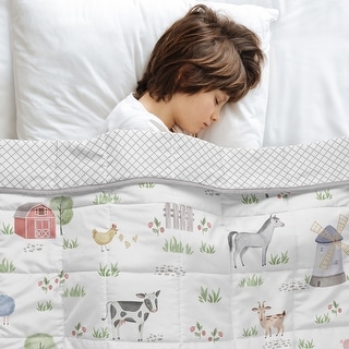 Sweet Jojo Designs Farm Animals Boy, Girl, Gender Neutral Toddler Weighted Blanket 5lbs for Kids -Lattice & Watercolor Farmhouse