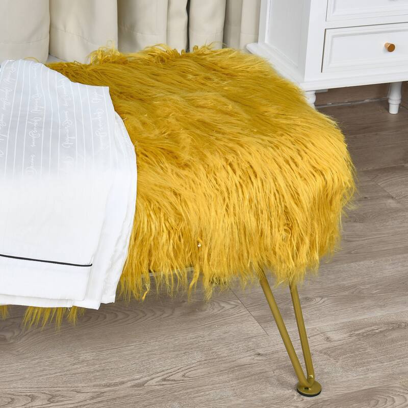 Home Soft Things Mongolian Ottoman Bench with Gold Metal Legs