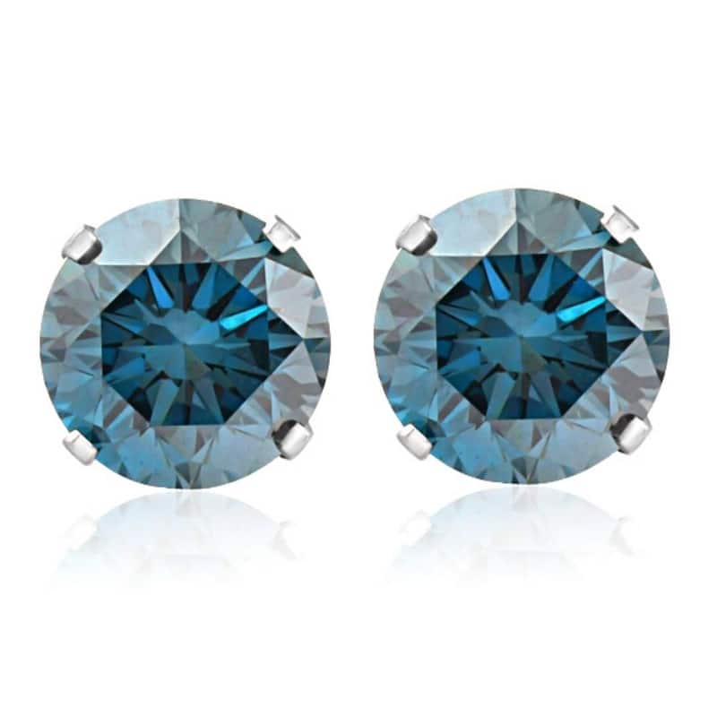 1 1/4 Ct T.W. Round Blue Diamond Studs in White Gold Lab Grown