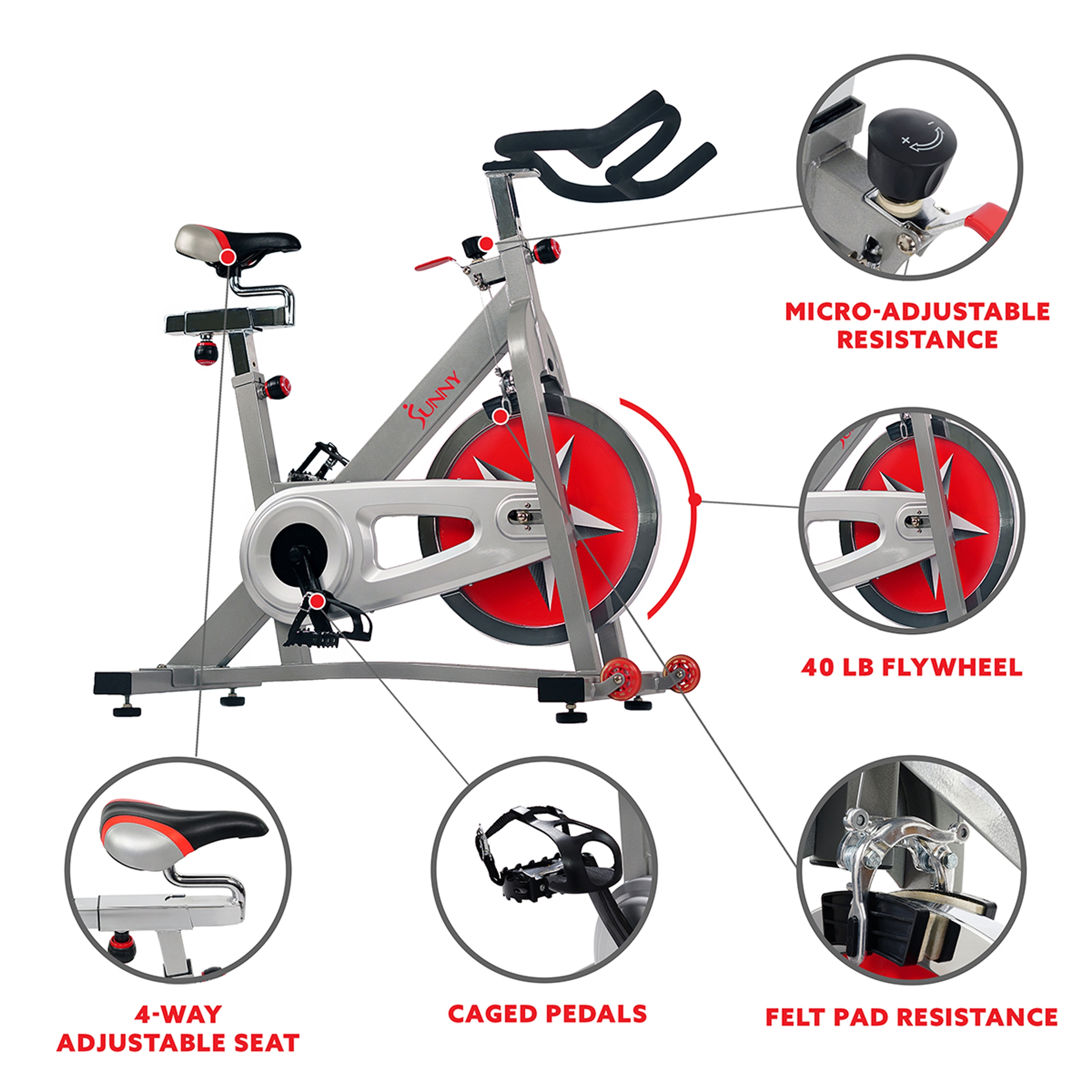 Stationary Chain Drive 40 lb Flywheel Pro Indoor Cycling Exercise