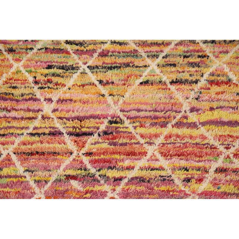 Hand Knotted Oriental 100% Wool Carpet Modern Geometric Multi-Colored Moroccan Area Rug - 6' 0'' X 4' 0''