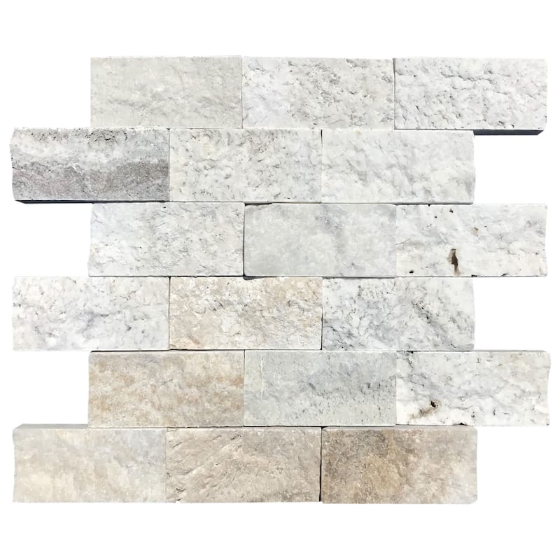 Parkside Travertine 2" x 4" Split Face Mosaic - 4 Sheets (4.00 sf) - Brown