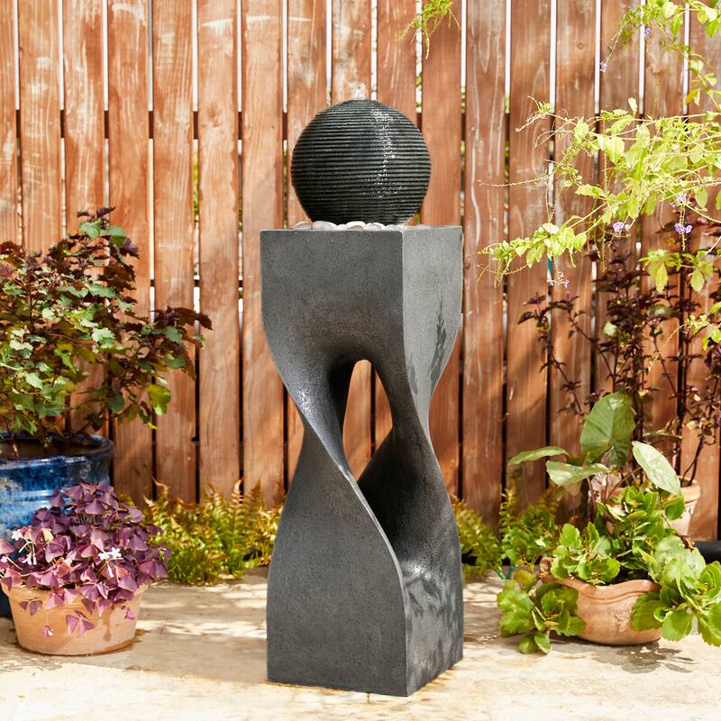 Demta Floating Pedestal Sphere Polyresin LED Garden Fountain with Pebbles by Havenside Home