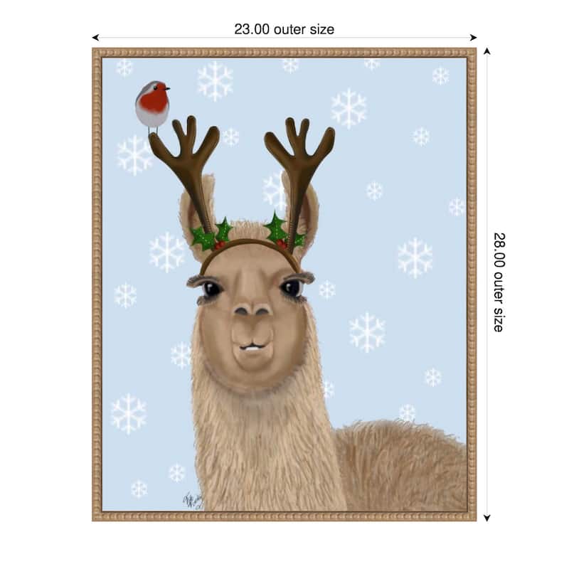 Llama Antlers by Fab Funky (23 x 28 in.), Framed Canvas Wall Art Print - Sylvie Beaded Rustic Natural