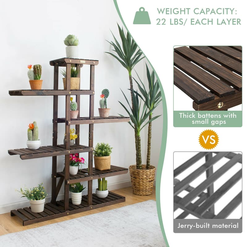 Gymax Wood Plant Stand 6 Tier Vertical Shelf Flower Display Rack - 40'' x 10'' x 48''