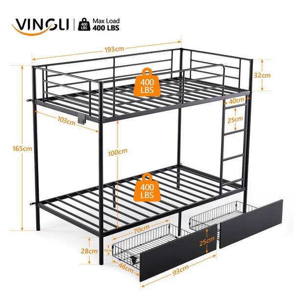 Black Twin Bunk Bed with Drawers Outlet Light Strip Iron Bed USA
