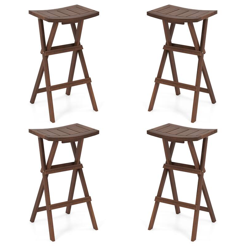 Gymax Bar Stools Set of 4 30'' Folding Bar Height Stools w/ Saddle - Bar Height - Brown - Set of 4