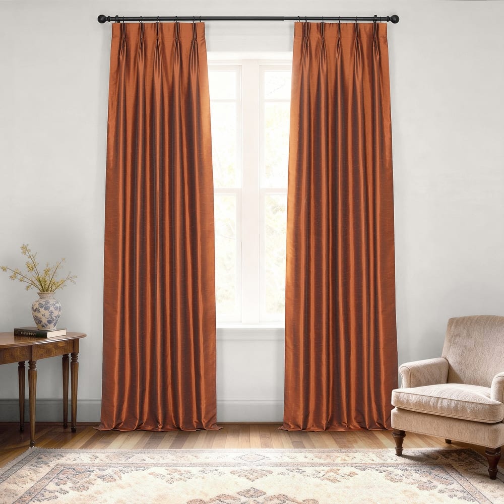 Exclusive Fabrics Solid Vintage Textured Faux Dupioni Silk Pleated Blackout Curtain (1 Panel)