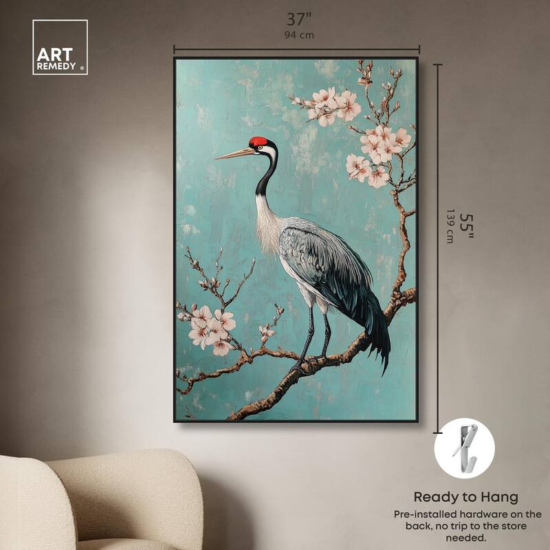 Crane in Blossom Canvas by Art Remedy