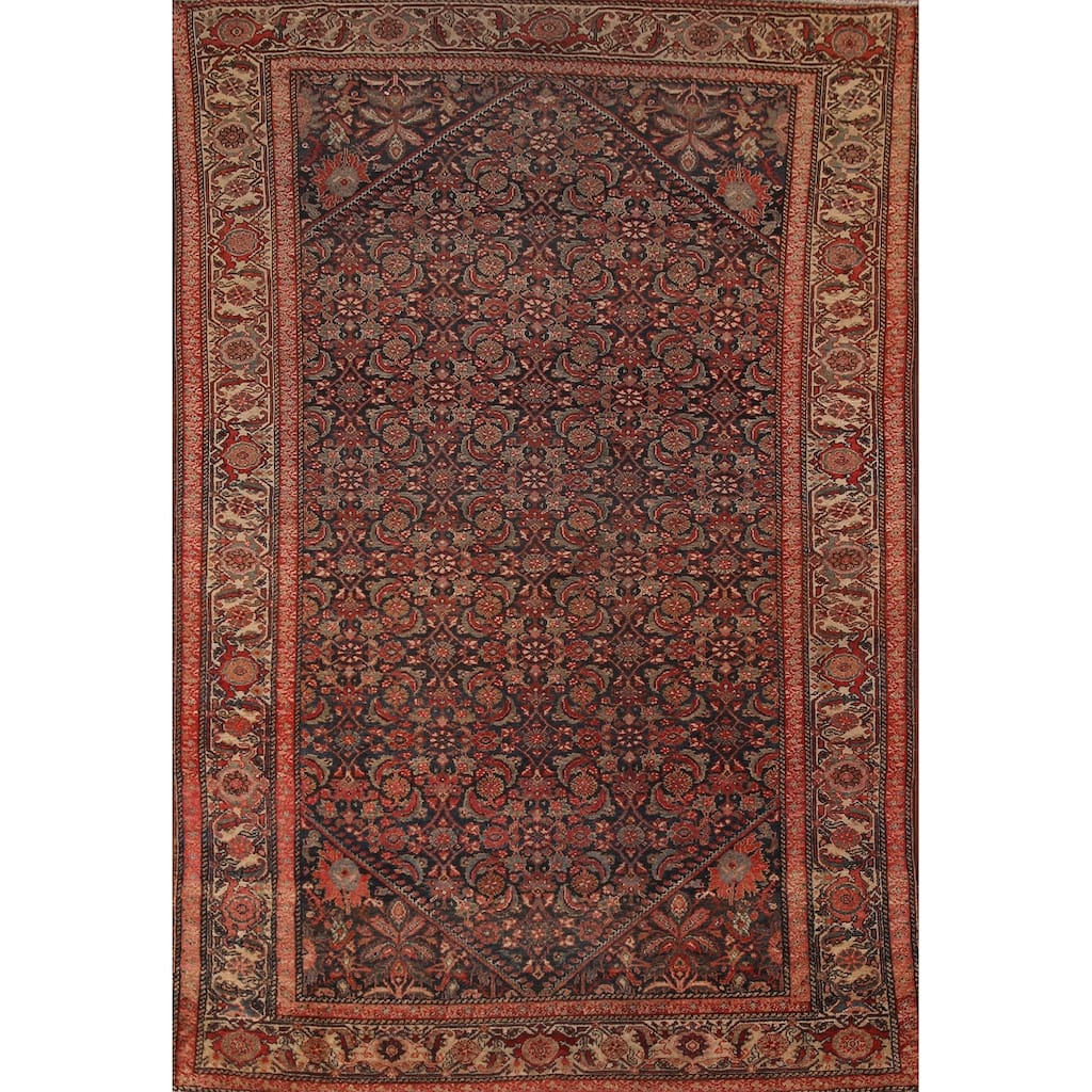 Pre-1900 Antique Vegetable Dye Senneh Persian Rug Handmade Wool Carpet - 4'0" x 6'1"