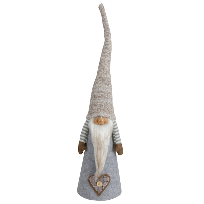 21" Gray and Beige Cone Boy Christmas Gnome Figure