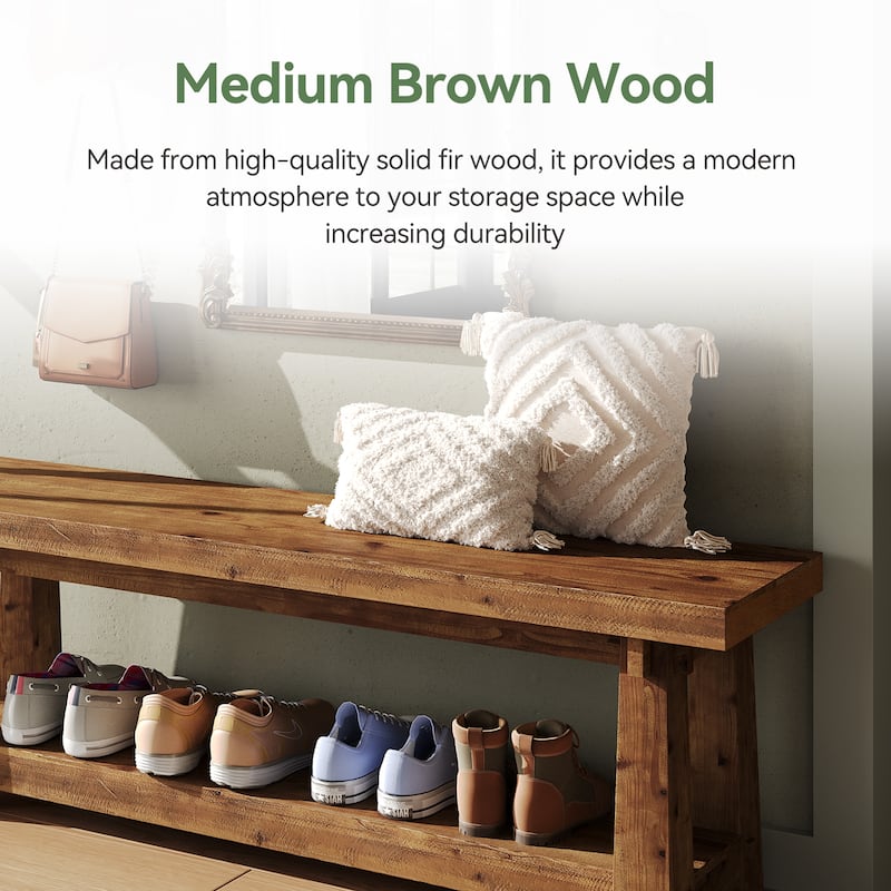 55 Inch Entryway Bench with Shoe Storage, All Solid Wood Bench - 55.12" W x 13.78" D x 18.11" H