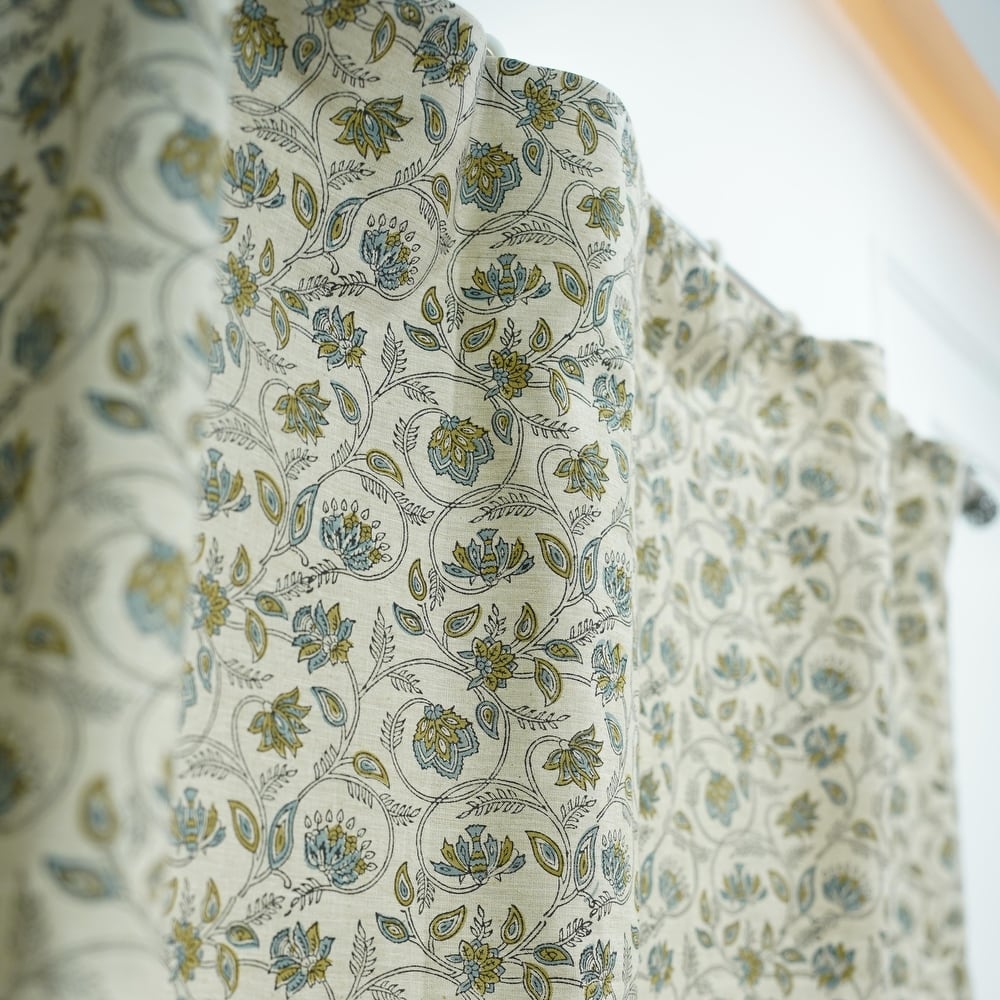 Fabdivine Floral Soft Linen Blend Fabric Kitchen Living Room Window Home Accent Décor Curtain