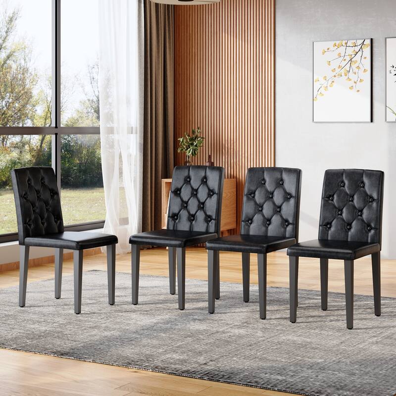 4-pack PU dining chairs: ergonomic buckle backrest,35 inches high,metal legs, a low-key and luxurious choice