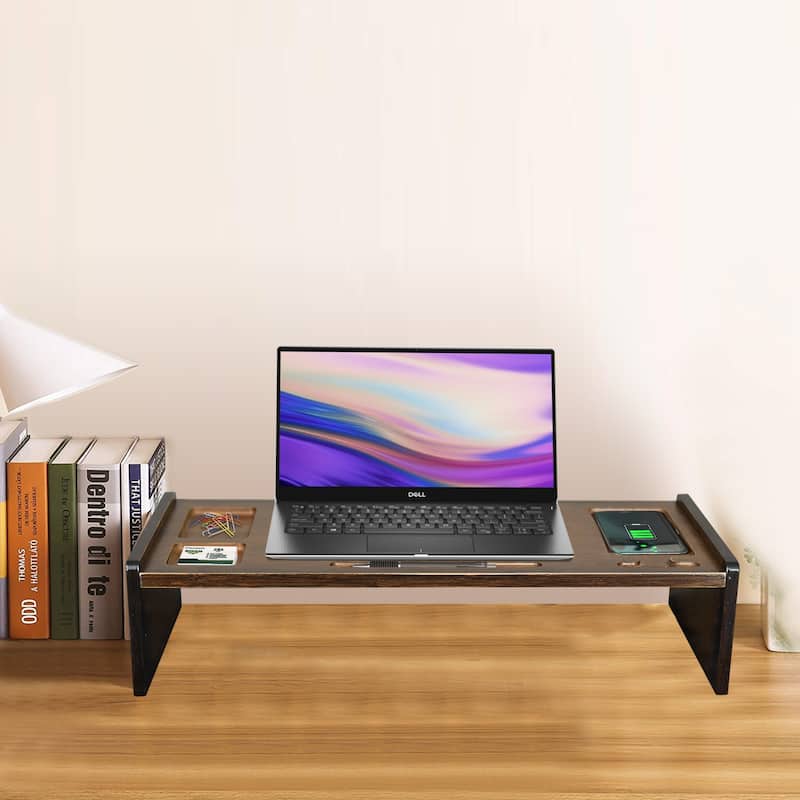 Wood Computer Monitor Stand Desktop Organizer with Drawer