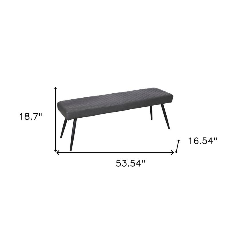HomeRoots 54" Dark Gray and Black Faux Leather Upholstered Dining Bench - 53.54' X '18.7' X '16.54