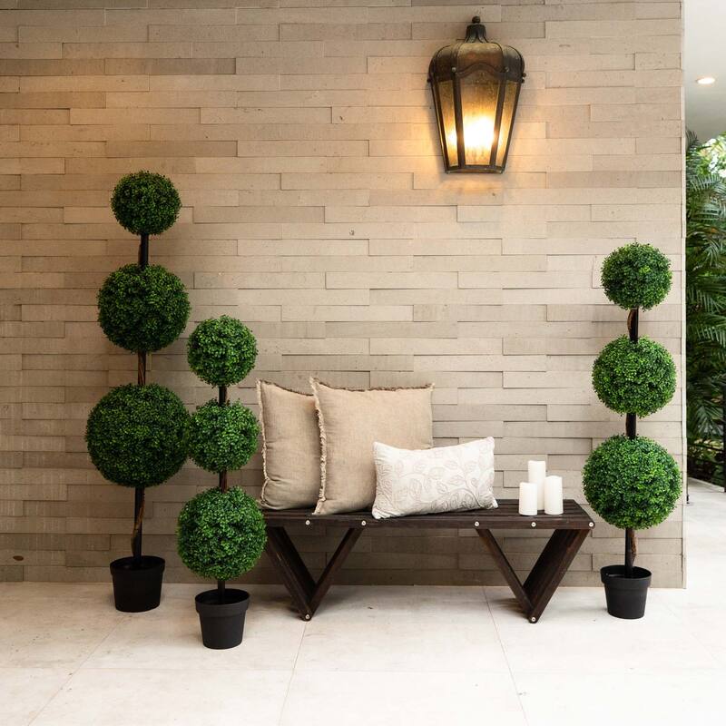 4' Artificial Triple Ball Boxwood Topiary Tree (Indoor/Outdoor) - Green