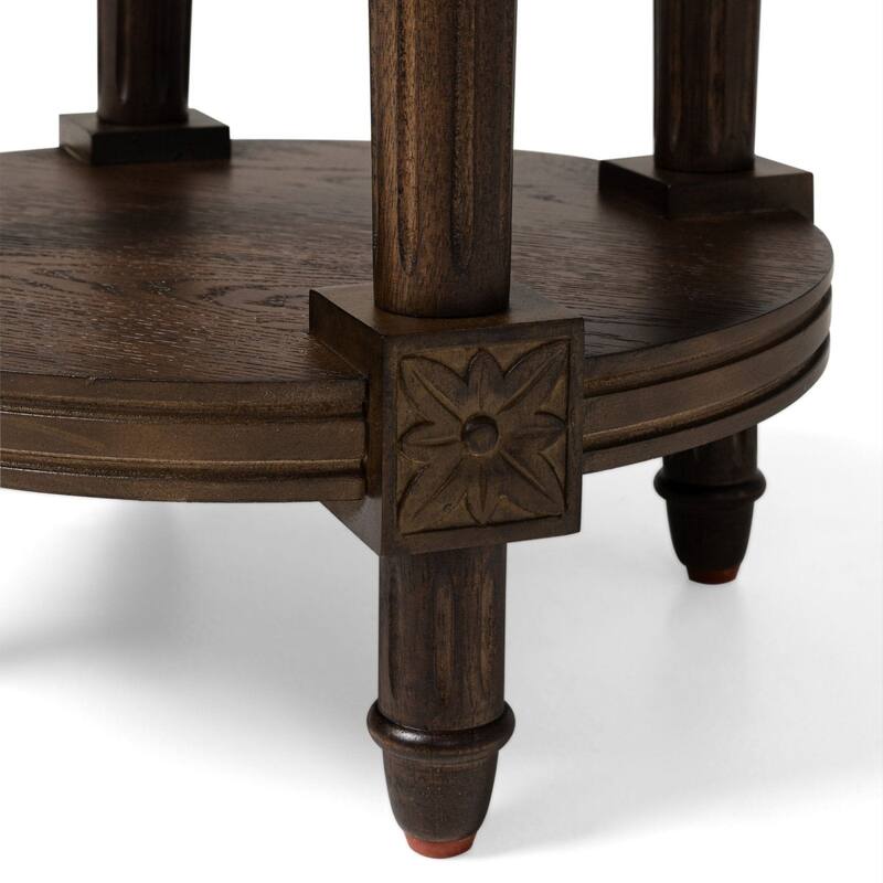 Maven Lane Pullman Traditional Round Wooden Side Table in Antiqued Brown Finish