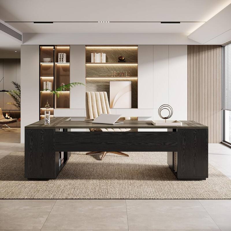 85.8" L-Shaped Executive Desk, Extra Large Office Desk with Drawers