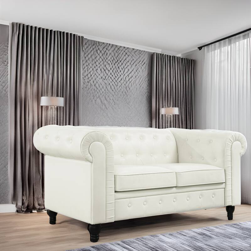 Everett Chesterfield Loveseat - Luxurious Mid-Century Modern Couch for Cozy Living Rooms, Elegance & Serenity