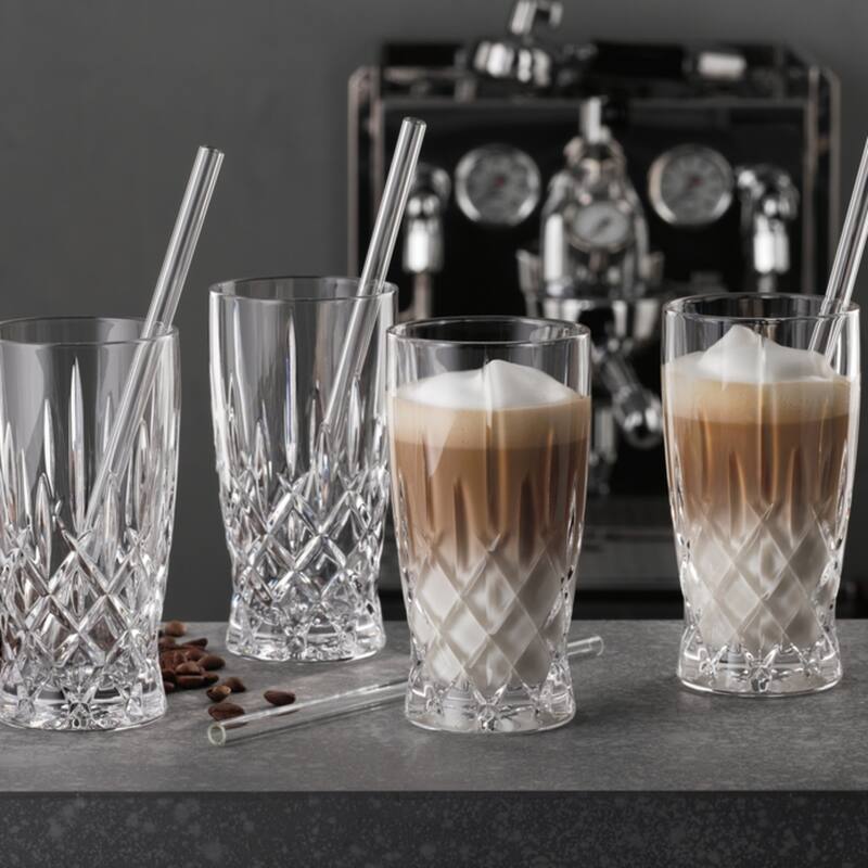 Nachtmann Set of 4 Noblesse Latte Machiatto Glasses with Straw - 11.8oz