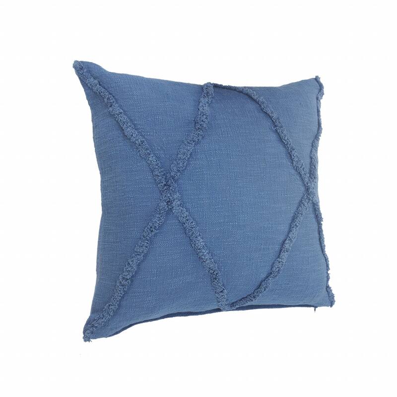 HomeRoots 20" X 20" Classic Blue 100% Cotton Diamond Zippered Pillow