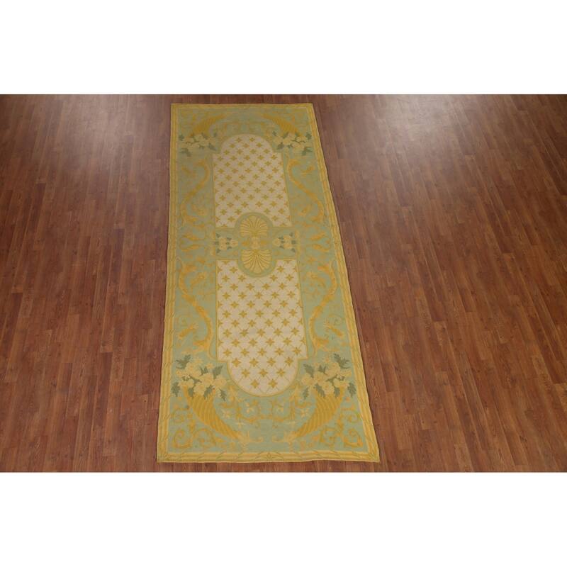 Flat-Weave Vegetable Dye Savonnerie Runner Rug Wool Carpet - 4'3" x 10'1"