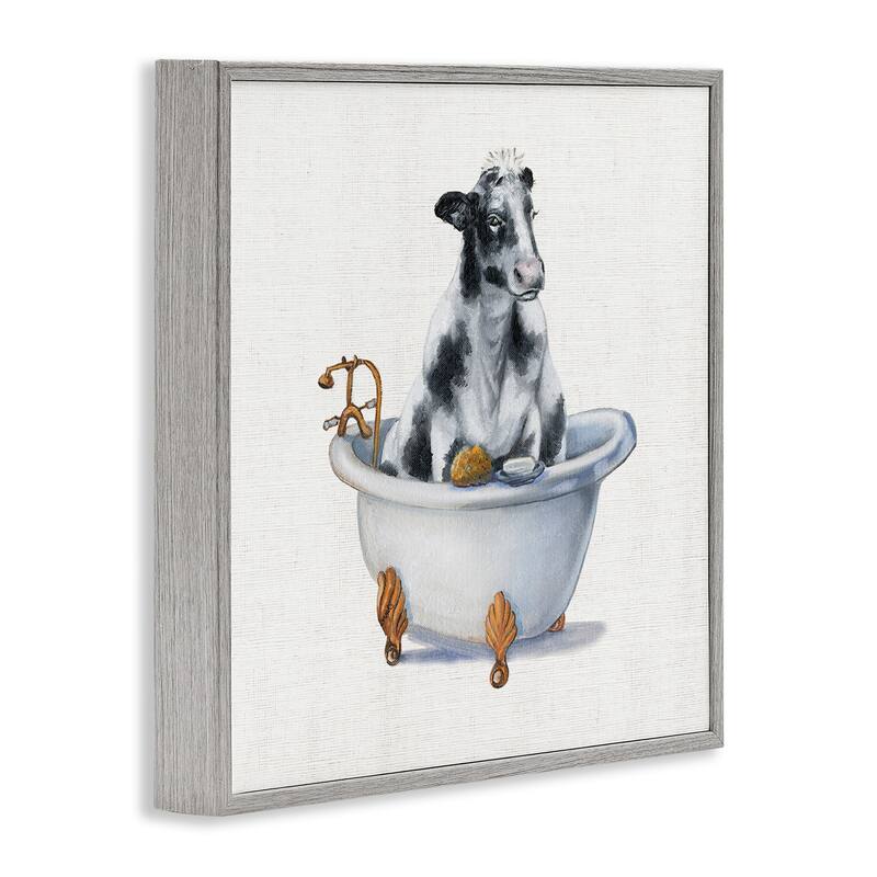 Stupell Dairy Cow in Bathtub Country Farm Animal Framed Wall Art - Black